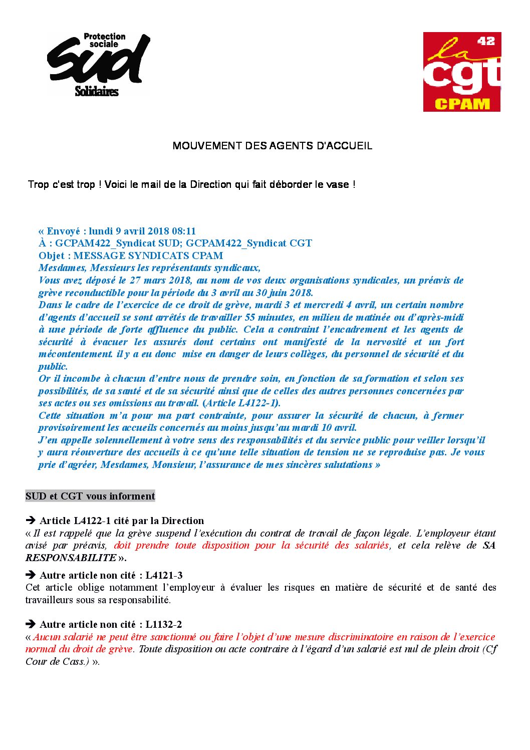 Grève des agents d’accueil à la CPAM de la Loire Grève des agents d’accueil à la CPAM de la Loire