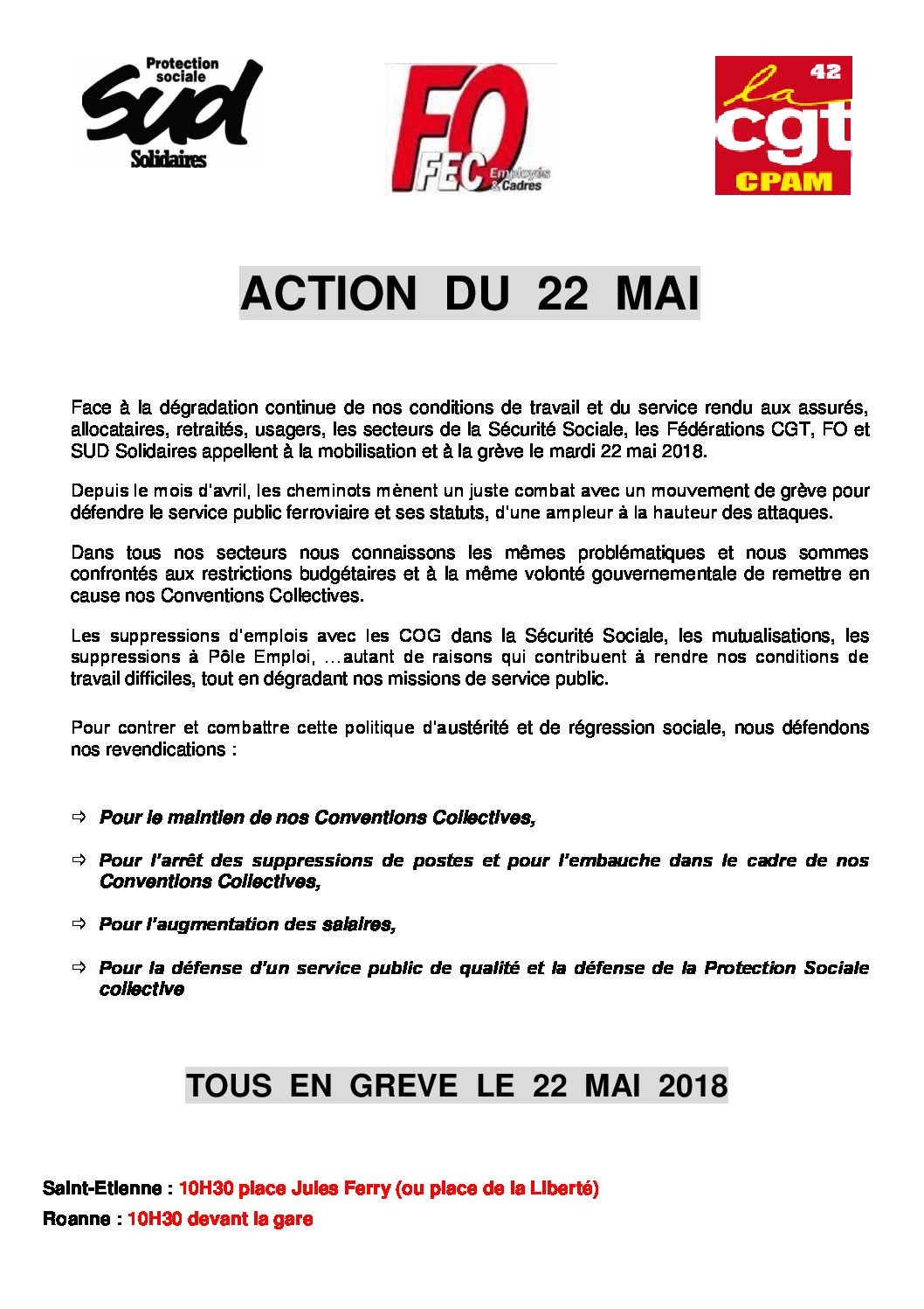 CPAM de la Loire : tract 22 mai CPAM de la Loire : tract 22 mai